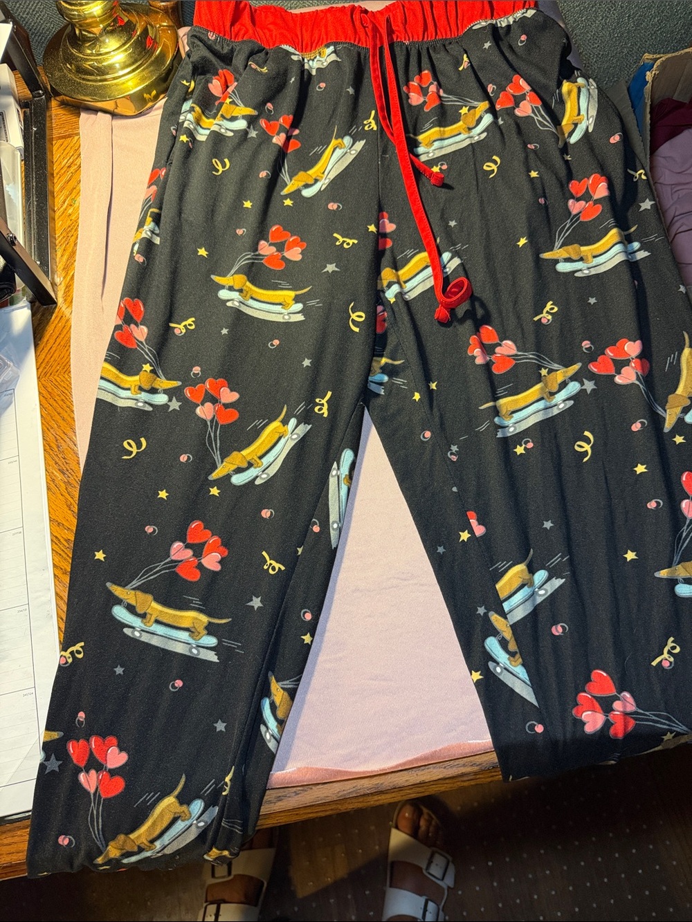 Black Lounge Pants with Heart Balloon Dachshund Print
